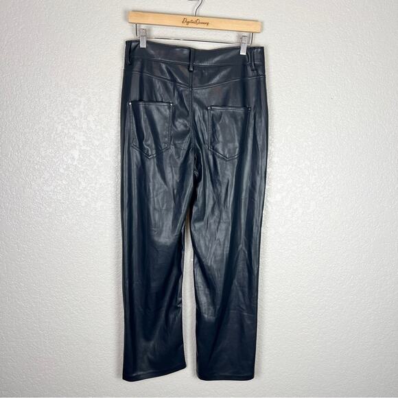 Badgley Mischka Navy Vegan Leather High Rise Straight Flare Stretchy Pants 6 - Picture 7 of 10